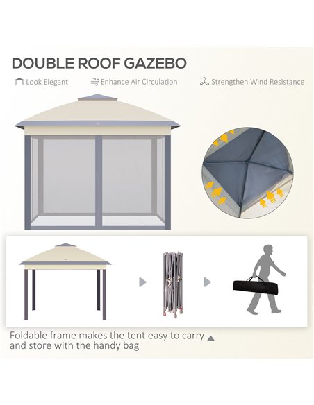 Outsunny 11' x 11' Pop Up Canopy, Double Roof Foldable Canopy Tent with Zippered Mesh Sidewalls, Height Adjustable and Carrying  - pic 65611 | FastDaddyshop