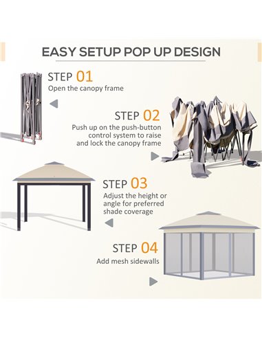 Outsunny 11' x 11' Pop Up Canopy, Double Roof Foldable Canopy Tent with Zippered Mesh Sidewalls, Height Adjustable and Carrying 