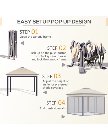 Outsunny 11' x 11' Pop Up Canopy, Double Roof Foldable Canopy Tent with Zippered Mesh Sidewalls, Height Adjustable and Carrying  - pic 65612 | FastDaddyshop
