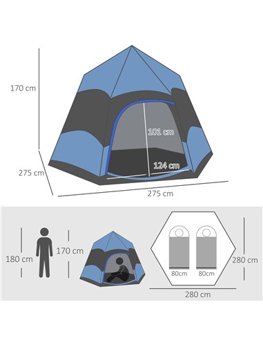 Outsunny Double Layer Dome Tent w/ Rainfly and Welded Floor, 4 Man Hexagon Pop Up Tent, Portable Camping Shelter w/ Hang Hook an