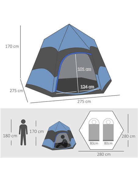 Outsunny Double Layer Dome Tent w/ Rainfly and Welded Floor, 4 Man Hexagon Pop Up Tent, Portable Camping Shelter w/ Hang Hook an - pic 65619 | FastDaddyshop