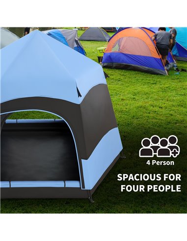 Outsunny Double Layer Dome Tent w/ Rainfly and Welded Floor, 4 Man Hexagon Pop Up Tent, Portable Camping Shelter w/ Hang Hook an