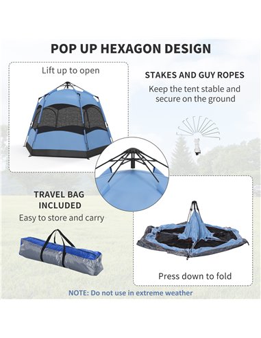 Outsunny Double Layer Dome Tent w/ Rainfly and Welded Floor, 4 Man Hexagon Pop Up Tent, Portable Camping Shelter w/ Hang Hook an