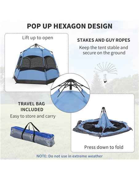 Outsunny Double Layer Dome Tent w/ Rainfly and Welded Floor, 4 Man Hexagon Pop Up Tent, Portable Camping Shelter w/ Hang Hook an - pic 65621 | FastDaddyshop
