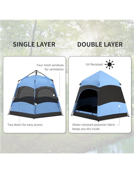 Outsunny Double Layer Dome Tent w/ Rainfly and Welded Floor, 4 Man Hexagon Pop Up Tent, Portable Camping Shelter w/ Hang Hook an - pic 65623 | FastDaddyshop