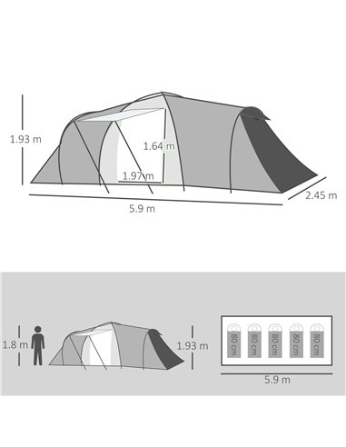 Outsunny 4-6 Person Tunnel Tent, Two Bedrooms, 2000mm Waterproof, UV50+ Protection, Ideal for Outdoor Activities, Carry Bag Incl