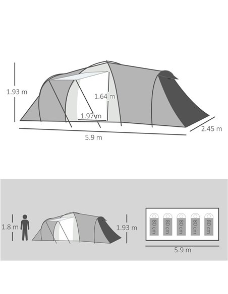 Outsunny 4-6 Person Tunnel Tent, Two Bedrooms, 2000mm Waterproof, UV50+ Protection, Ideal for Outdoor Activities, Carry Bag Incl - pic 65646 | FastDaddyshop