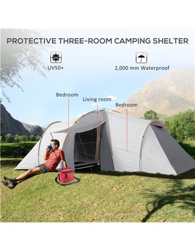 Outsunny 4-6 Person Tunnel Tent, Two Bedrooms, 2000mm Waterproof, UV50+ Protection, Ideal for Outdoor Activities, Carry Bag Incl