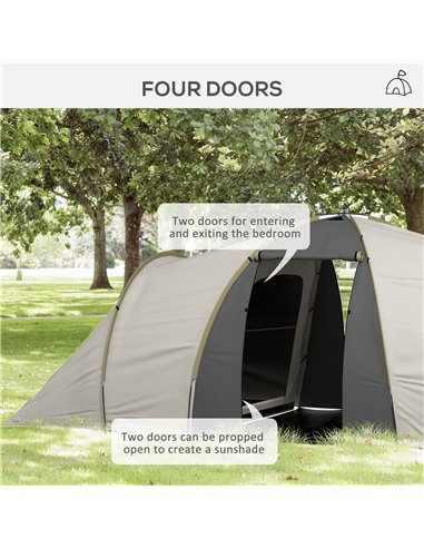 Outsunny 4-6 Person Tunnel Tent, Two Bedrooms, 2000mm Waterproof, UV50+ Protection, Ideal for Outdoor Activities, Carry Bag Incl