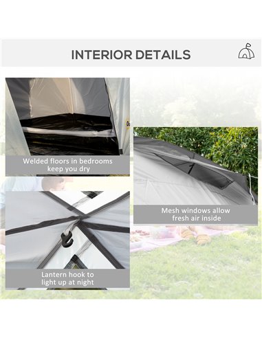 Outsunny 4-6 Person Tunnel Tent, Two Bedrooms, 2000mm Waterproof, UV50+ Protection, Ideal for Outdoor Activities, Carry Bag Incl