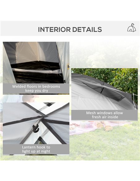 Outsunny 4-6 Person Tunnel Tent, Two Bedrooms, 2000mm Waterproof, UV50+ Protection, Ideal for Outdoor Activities, Carry Bag Incl - pic 65649 | FastDaddyshop