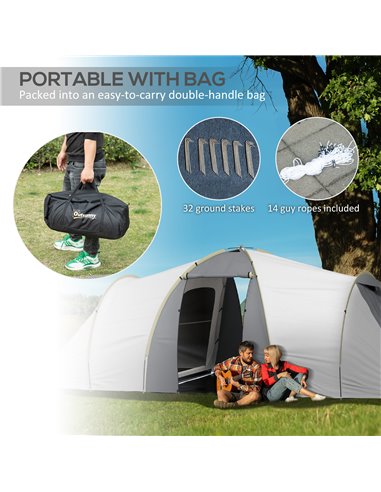 Outsunny 4-6 Person Tunnel Tent, Two Bedrooms, 2000mm Waterproof, UV50+ Protection, Ideal for Outdoor Activities, Carry Bag Incl