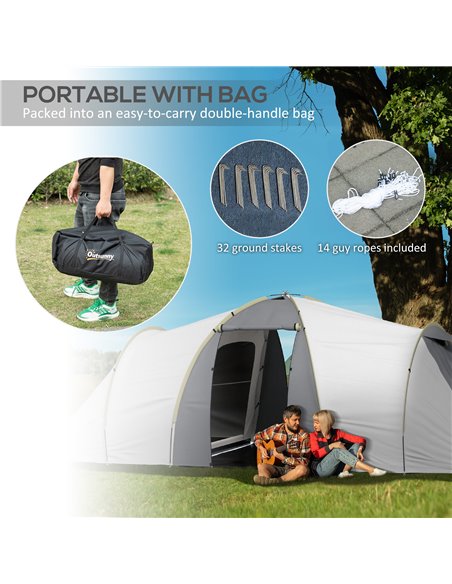 Outsunny 4-6 Person Tunnel Tent, Two Bedrooms, 2000mm Waterproof, UV50+ Protection, Ideal for Outdoor Activities, Carry Bag Incl - pic 65650 | FastDaddyshop