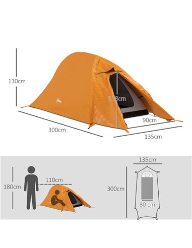 Outsunny Backpacking Tent for 1-2, Double Layer Camping Shelter with Carry Bag, 2000mm Waterproof, Lightweight, Orange A20-424V0