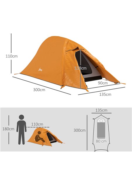 Outsunny Backpacking Tent for 1-2, Double Layer Camping Shelter with Carry Bag, 2000mm Waterproof, Lightweight, Orange A20-424V0 - pic 65655 | FastDaddyshop
