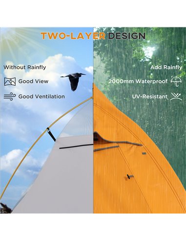 Outsunny Backpacking Tent for 1-2, Double Layer Camping Shelter with Carry Bag, 2000mm Waterproof, Lightweight, Orange A20-424V0