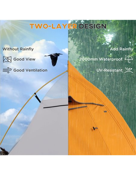 Outsunny Backpacking Tent for 1-2, Double Layer Camping Shelter with Carry Bag, 2000mm Waterproof, Lightweight, Orange A20-424V0 - pic 65656 | FastDaddyshop