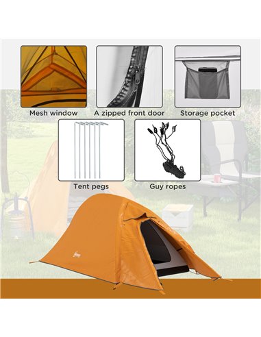 Outsunny Backpacking Tent for 1-2, Double Layer Camping Shelter with Carry Bag, 2000mm Waterproof, Lightweight, Orange A20-424V0