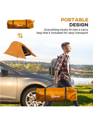 Outsunny Backpacking Tent for 1-2, Double Layer Camping Shelter with Carry Bag, 2000mm Waterproof, Lightweight, Orange A20-424V0