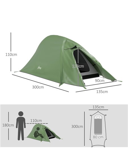 Outsunny Backpacking Tent for 1-2 Persons, Double Layer, 2000mm Waterproof, Lightweight with Carry Bag, Green A20-424V00DG - pic 65664 | FastDaddyshop