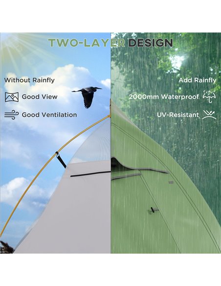 Outsunny Backpacking Tent for 1-2 Persons, Double Layer, 2000mm Waterproof, Lightweight with Carry Bag, Green A20-424V00DG - pic 65665 | FastDaddyshop