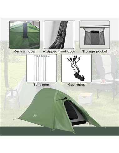 Outsunny Backpacking Tent for 1-2 Persons, Double Layer, 2000mm Waterproof, Lightweight with Carry Bag, Green A20-424V00DG