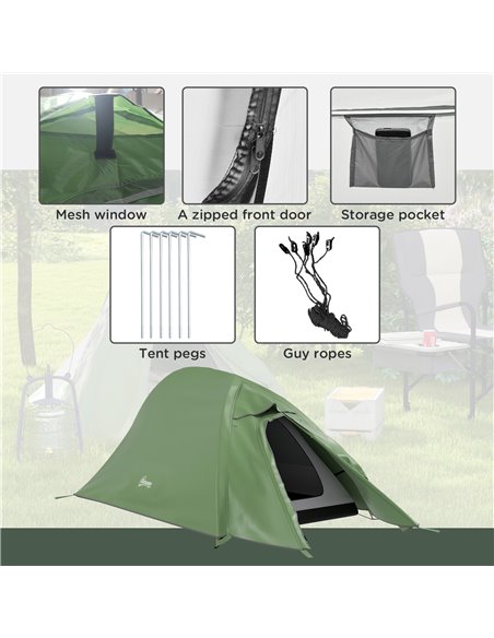 Outsunny Backpacking Tent for 1-2 Persons, Double Layer, 2000mm Waterproof, Lightweight with Carry Bag, Green A20-424V00DG - pic 65667 | FastDaddyshop