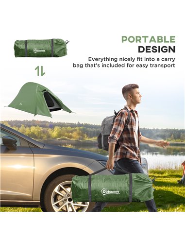 Outsunny Backpacking Tent for 1-2 Persons, Double Layer, 2000mm Waterproof, Lightweight with Carry Bag, Green A20-424V00DG