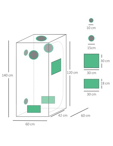 Outsunny Hydroponic Plant Grow Tent  W/ Window Tool Bag, 60L x 60W x 140Hcm-Black/Green 845-262