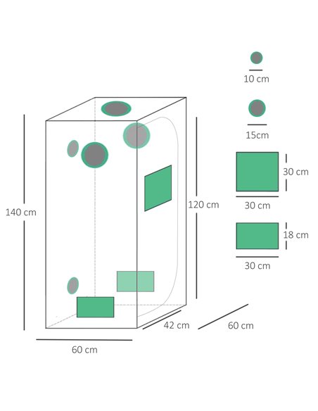 Outsunny Hydroponic Plant Grow Tent  W/ Window Tool Bag, 60L x 60W x 140Hcm-Black/Green 845-262 - pic 65673 | FastDaddyshop