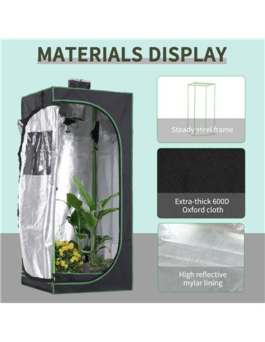 Outsunny Hydroponic Plant Grow Tent  W/ Window Tool Bag, 60L x 60W x 140Hcm-Black/Green 845-262