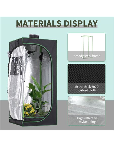 Outsunny Hydroponic Plant Grow Tent  W/ Window Tool Bag, 60L x 60W x 140Hcm-Black/Green 845-262 - pic 65674 | FastDaddyshop