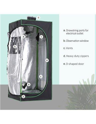 Outsunny Hydroponic Plant Grow Tent  W/ Window Tool Bag, 60L x 60W x 140Hcm-Black/Green 845-262