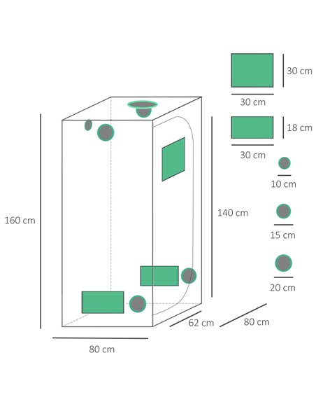 Outsunny Hydroponic Plant Grow Tent, 80L x 80W x 160Hcm-Black/Green 845-262V01 - pic 65682 | FastDaddyshop