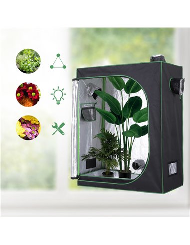 Outsunny Hydroponic Plant Grow Tent Canopy Indoor Reflective Mylar Green Room 600D Oxford 120L x60W x150Hcm Silver  845-263