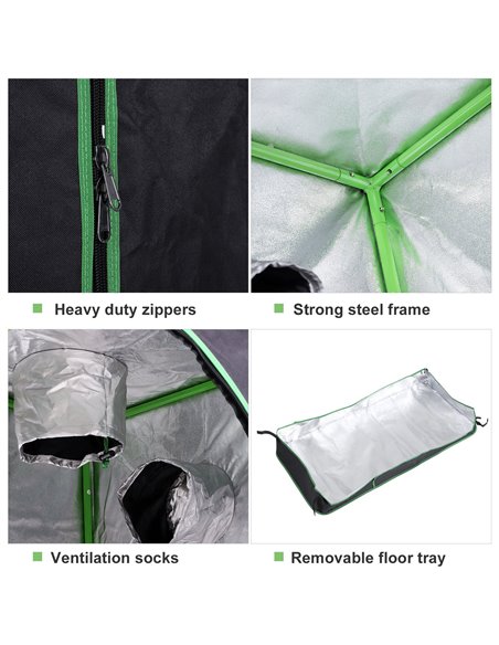 Outsunny Hydroponic Plant Grow Tent Canopy Indoor Reflective Mylar Green Room 600D Oxford 120L x60W x150Hcm Silver  845-263 - pic 65692 | FastDaddyshop