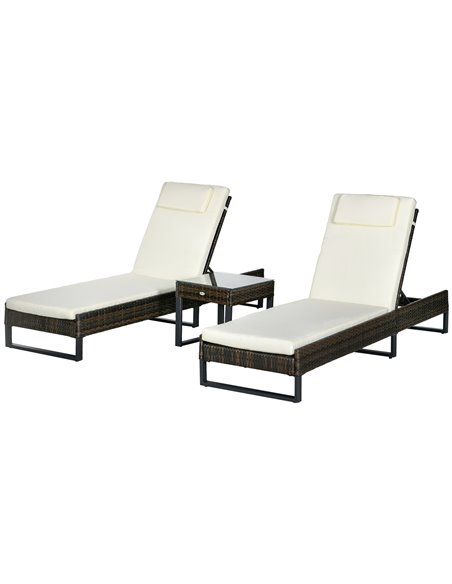 Outsunny Three-Piece Reclining Lounger Set, with Glass-Top Table - Cream 862-074V70CW - pic 65698 | FastDaddyshop