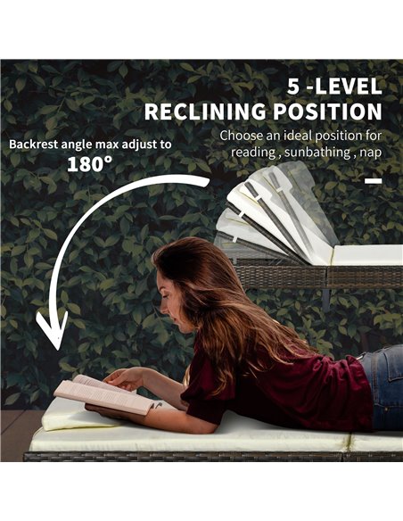 Outsunny Three-Piece Reclining Lounger Set, with Glass-Top Table - Cream 862-074V70CW - pic 65703 | FastDaddyshop