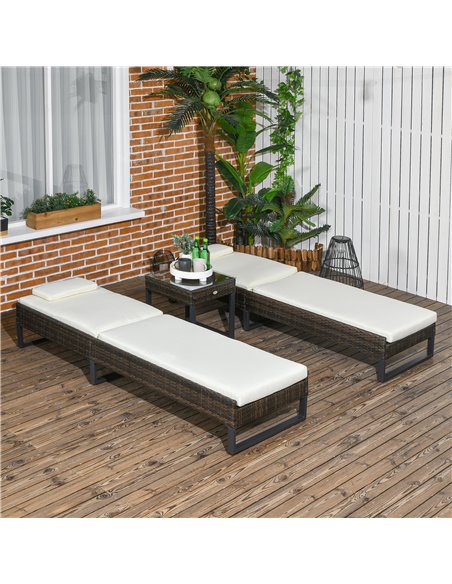 Outsunny Three-Piece Reclining Lounger Set, with Glass-Top Table - Cream 862-074V70CW - pic 65705 | FastDaddyshop