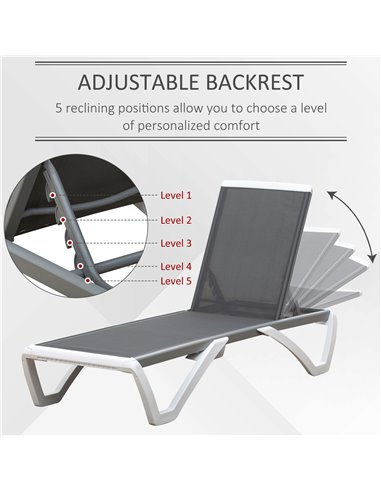 Outsunny Portable Outdoor Chaise Lounge, with Adjustable Back, Breathable Texteline, Light Grey 84B-595GY