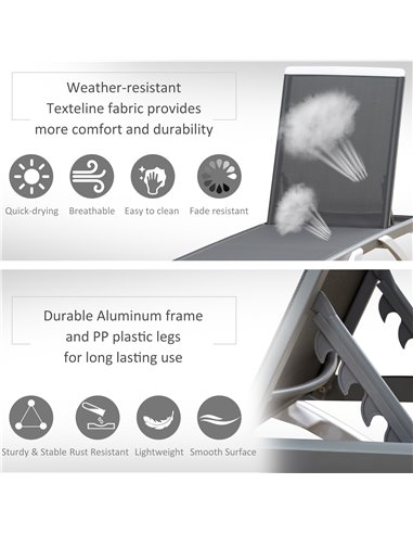 Outsunny Portable Outdoor Chaise Lounge, with Adjustable Back, Breathable Texteline, Light Grey 84B-595GY
