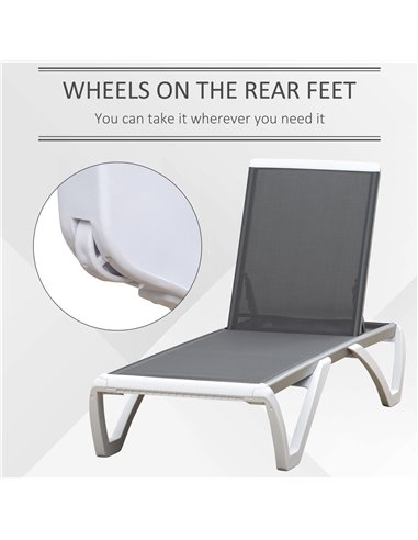 Outsunny Portable Outdoor Chaise Lounge, with Adjustable Back, Breathable Texteline, Light Grey 84B-595GY