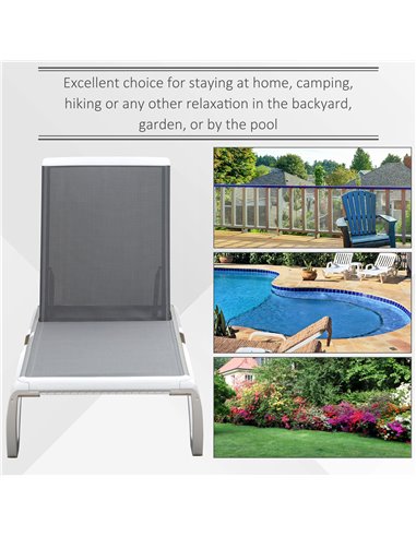 Outsunny Portable Outdoor Chaise Lounge, with Adjustable Back, Breathable Texteline, Light Grey 84B-595GY