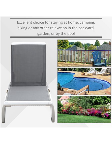 Outsunny Portable Outdoor Chaise Lounge, with Adjustable Back, Breathable Texteline, Light Grey 84B-595GY - pic 65731 | FastDaddyshop