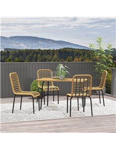 Outsunny 5 Pcs Rattan Outdoor Dining Set Patio Conservatory w/ Tempered Glass Tabletop Hollowed-out Design - Natural Wood Finish 2