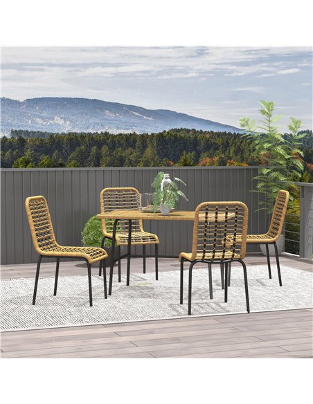 Outsunny 5 Pcs Rattan Outdoor Dining Set Patio Conservatory w/ Tempered Glass Tabletop Hollowed-out Design - Natural Wood Finish - pic 65735 | FastDaddyshop