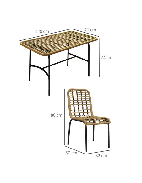 Outsunny 5 Pcs Rattan Outdoor Dining Set Patio Conservatory w/ Tempered Glass Tabletop Hollowed-out Design - Natural Wood Finish - pic 65736 | FastDaddyshop