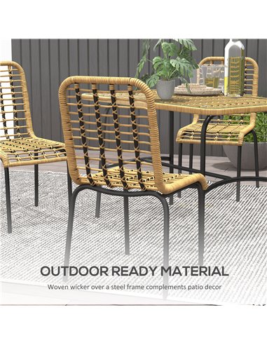 Outsunny 5 Pcs Rattan Outdoor Dining Set Patio Conservatory w/ Tempered Glass Tabletop Hollowed-out Design - Natural Wood Finish
