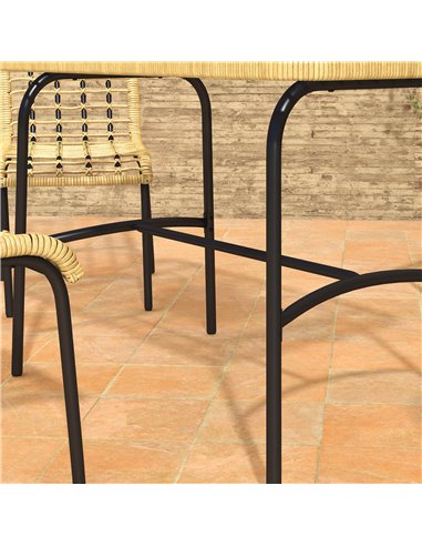 Outsunny 5 Pcs Rattan Outdoor Dining Set Patio Conservatory w/ Tempered Glass Tabletop Hollowed-out Design - Natural Wood Finish