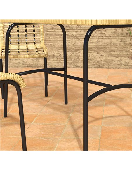 Outsunny 5 Pcs Rattan Outdoor Dining Set Patio Conservatory w/ Tempered Glass Tabletop Hollowed-out Design - Natural Wood Finish - pic 65740 | FastDaddyshop